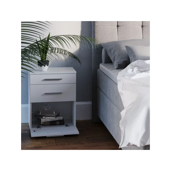 Table de chevet blanche 2 tiroirs 1 placard Table de nuit en bois Chevet de lit moderne