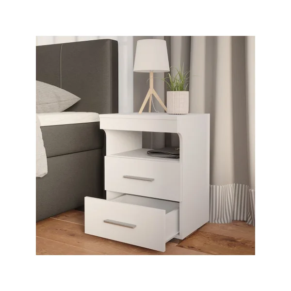 Table de chevet blanche 2 tiroirs Table de nuit en bois Chevet de lit moderne