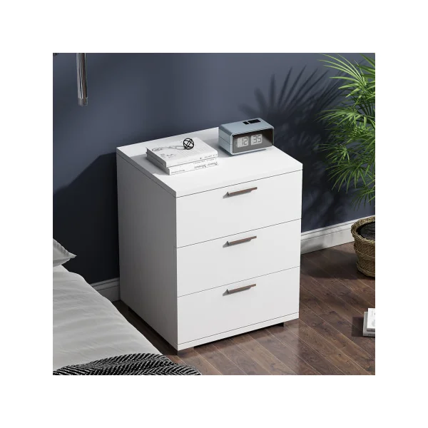 Table de chevet blanche 3 tiroirs Table de nuit en bois Chevet de lit moderne