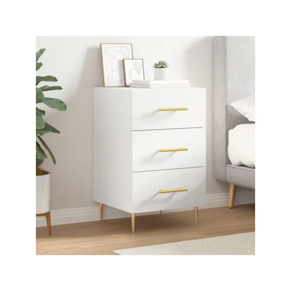 Table de Chevet Blanche 3 Tiroirs Table de Nuit Tendance