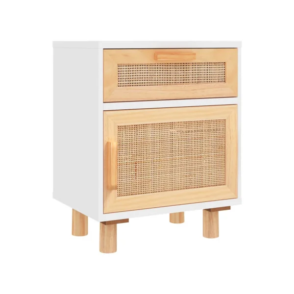 Table de Chevet Blanche Pin Massif et Cannage Table de Nuit Tendance