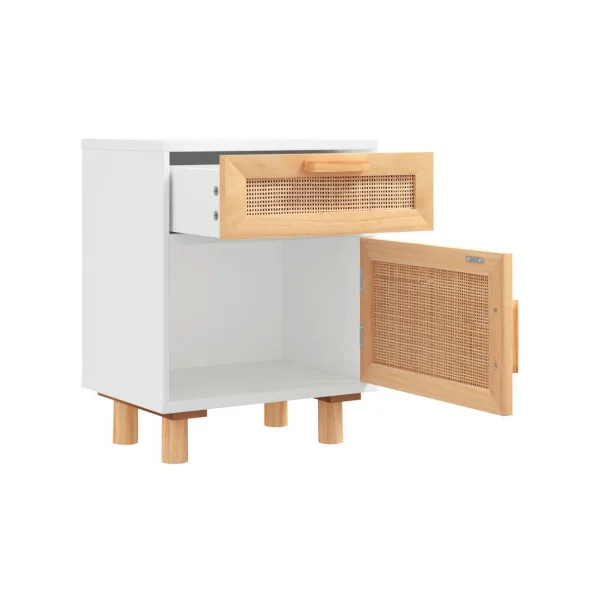 Table de Chevet Blanche Pin Massif et Cannage Table de Nuit Tendance