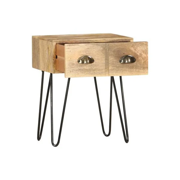 Table de Chevet Bois de Manguier Table de Nuit Bois Massif Rétro Pied Epingle
