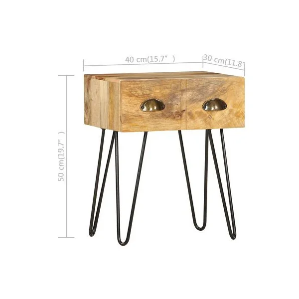 Table de Chevet Bois de Manguier Table de Nuit Bois Massif Rétro Pied Epingle