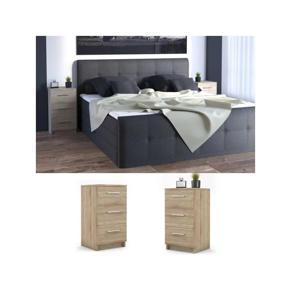 Table de chevet chêne 66 cm (lot de 2) Table de nuit en bois Chevet de lit