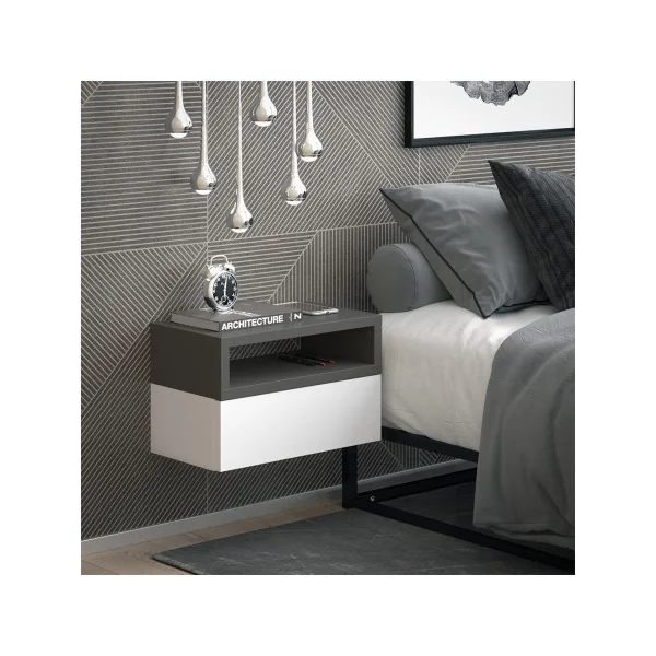 Table de chevet design blanche et anthracite Table de nuit moderne 1 tiroir