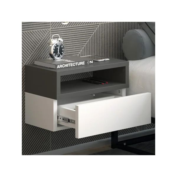 Table de chevet design blanche et anthracite Table de nuit moderne 1 tiroir