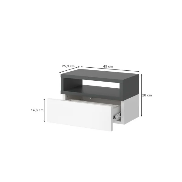 Table de chevet design blanche et anthracite Table de nuit moderne 1 tiroir