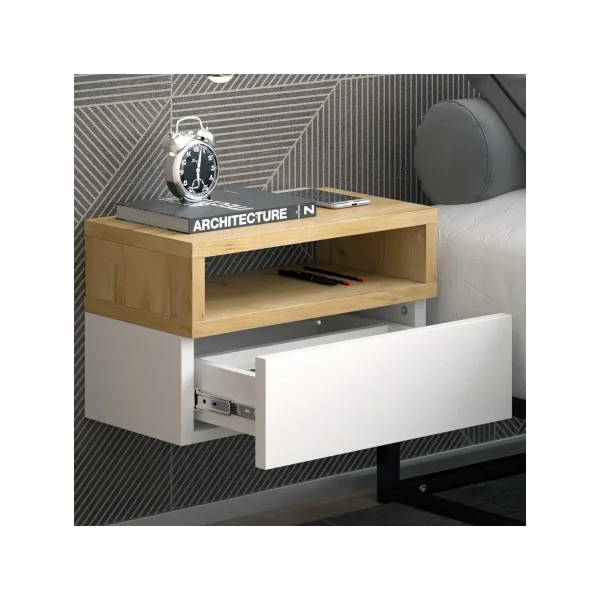 Table de chevet design blanche et chêne Table de nuit moderne 1 tiroir