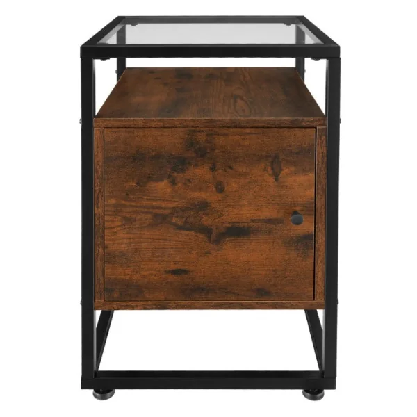 Table de chevet industrielle avec grand placard Table de nuit industrielle Chevet chambre en métal et bois foncé