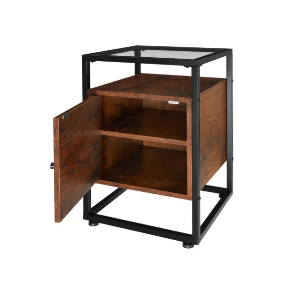Table de chevet industrielle avec placard Table de nuit industrielle Chevet chambre en métal et bois foncé