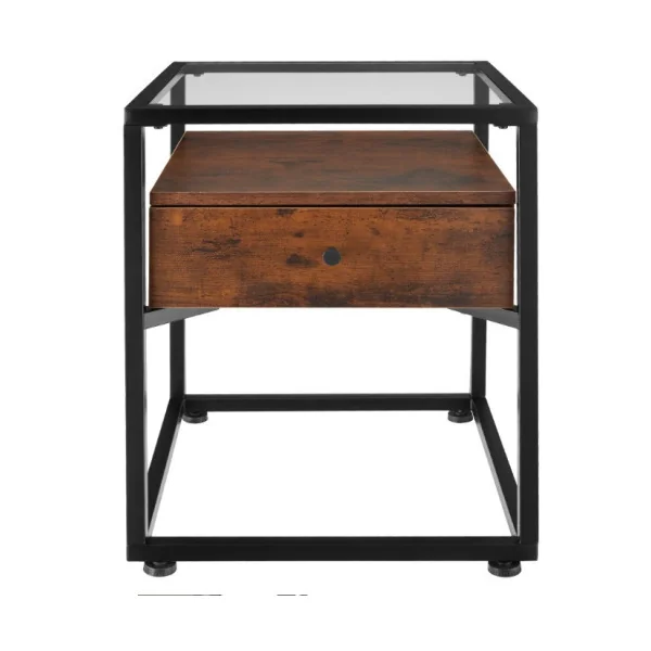 Table de chevet industrielle avec tiroir Table de nuit industrielle Chevet chambre en métal et bois foncé