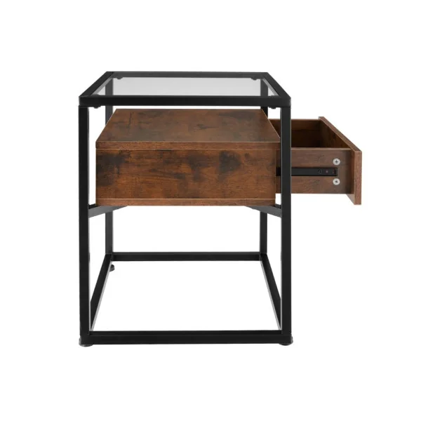 Table de chevet industrielle avec tiroir Table de nuit industrielle Chevet chambre en métal et bois foncé