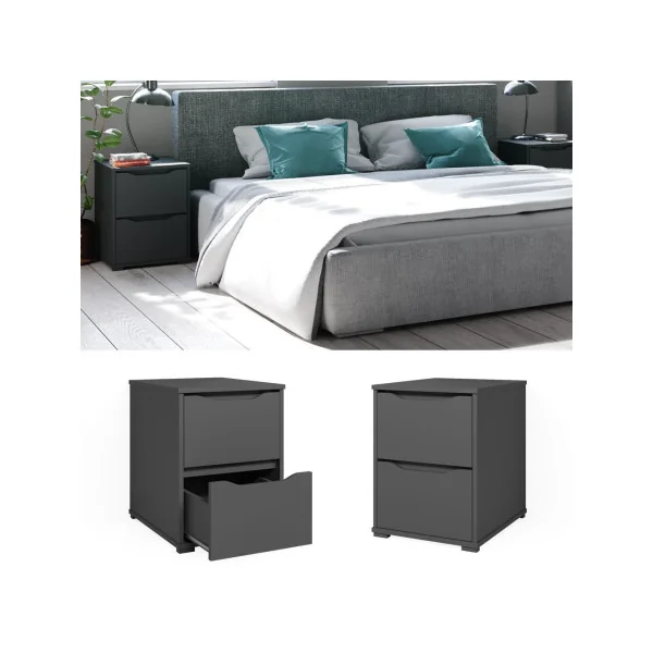 Table de chevet moderne 2 tiroirs anthracite Table de nuit grise Chevet de chambre