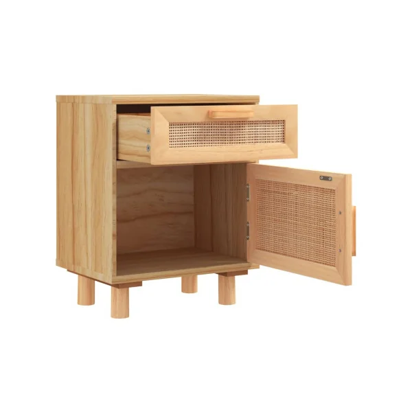 Table de Chevet Pin Massif et Cannage Table de Nuit Tendance