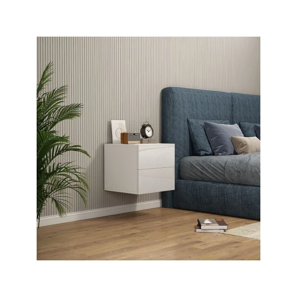 Table de chevet suspendue blanc brillante Table de nuit blanche Chevet de chambre
