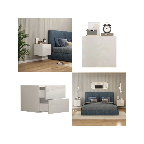 Table de chevet suspendue blanc brillante Table de nuit blanche Chevet de chambre