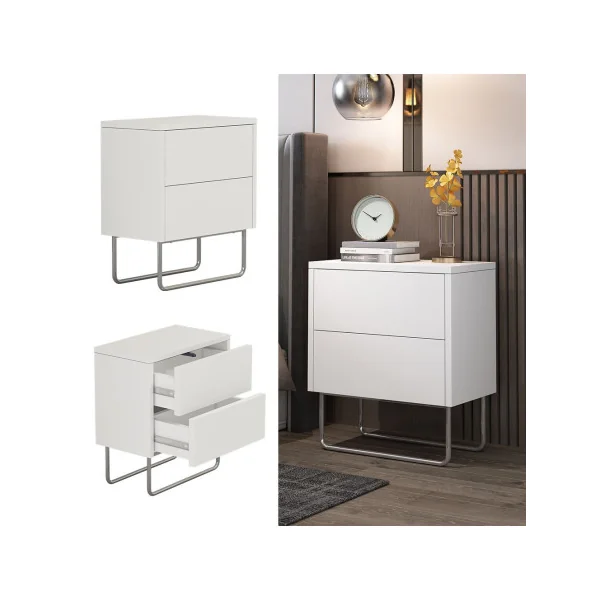 Table de chevet Tendance Blanc Table chevet 2 tiroirs Table nuit Blanche Design