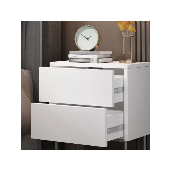 Table de chevet Tendance Blanc Table chevet 2 tiroirs Table nuit Blanche Design