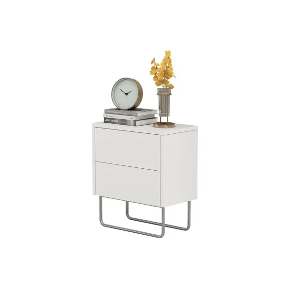Table de chevet Tendance Blanc Table chevet 2 tiroirs Table nuit Blanche Design
