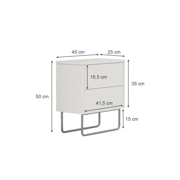 Table de chevet Tendance Blanc Table chevet 2 tiroirs Table nuit Blanche Design