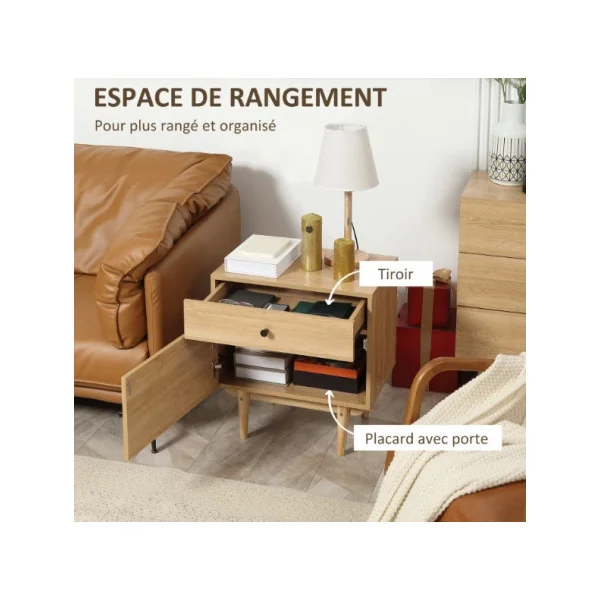 Table de Chevet élégante Table de nuit 1 tiroir 1 placard meuble d'appoint
