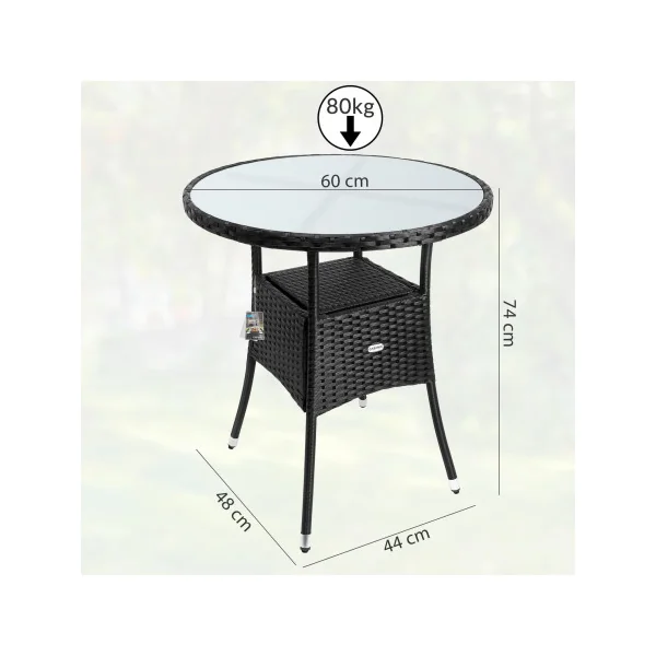 Table de jardin ronde 60 cm Table de balcon résine tressée