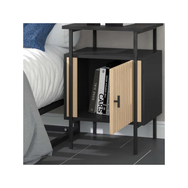 Table de Nuit avec Porte Bambou Table Chevet Industriel