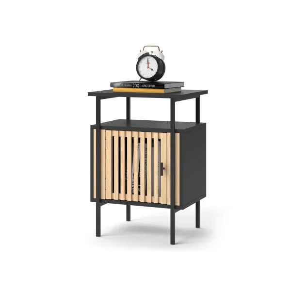 Table de Nuit avec Porte Bambou Table Chevet Industriel