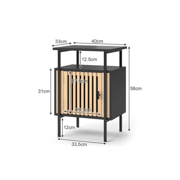 Table de Nuit avec Porte Bambou Table Chevet Industriel