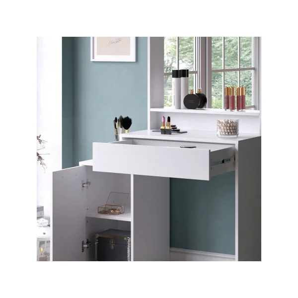 Table Maquillage 1 Tiroir 1 Placard Coiffeuse Blanche avec Miroir et Rangements