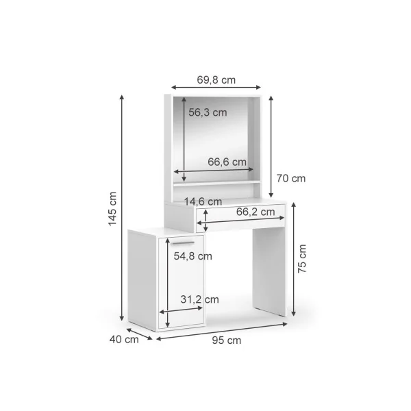 Table Maquillage 1 Tiroir 1 Placard Coiffeuse Blanche avec Miroir et Rangements