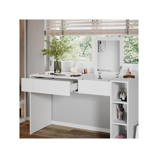 Table Maquillage 1 Tiroir Coiffeuse Blanche avec Miroir et Rangements