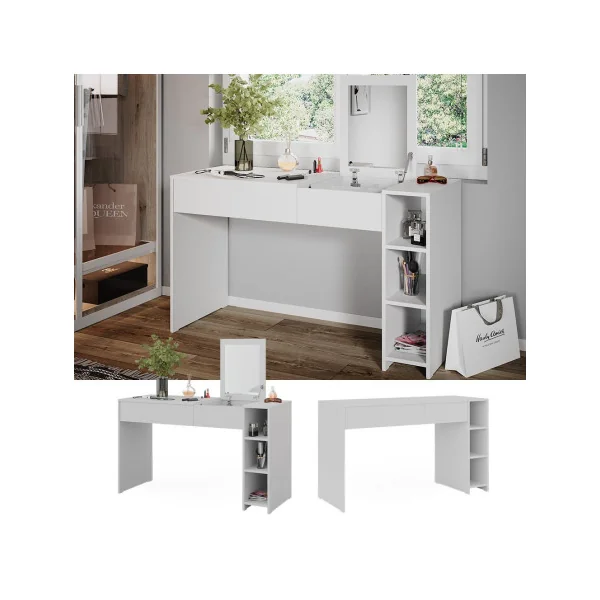 Table Maquillage 1 Tiroir Coiffeuse Blanche avec Miroir et Rangements