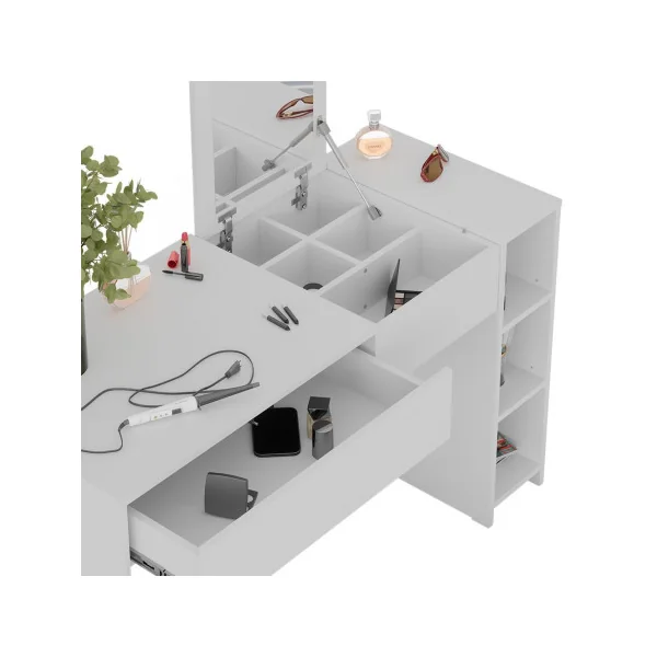 Table Maquillage 1 Tiroir Coiffeuse Blanche avec Miroir et Rangements