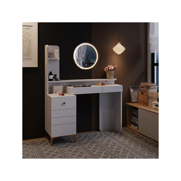 Table Maquillage 3 Tiroirs + Miroir LED Coiffeuse Blanche avec Miroir et Rangements