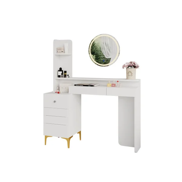 Table Maquillage 3 Tiroirs + Miroir LED Coiffeuse Blanche avec Miroir et Rangements
