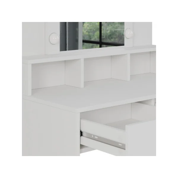 Table Maquillage Coiffeuse Moderne Blanche 2 Tiroirs avec Miroir et LED