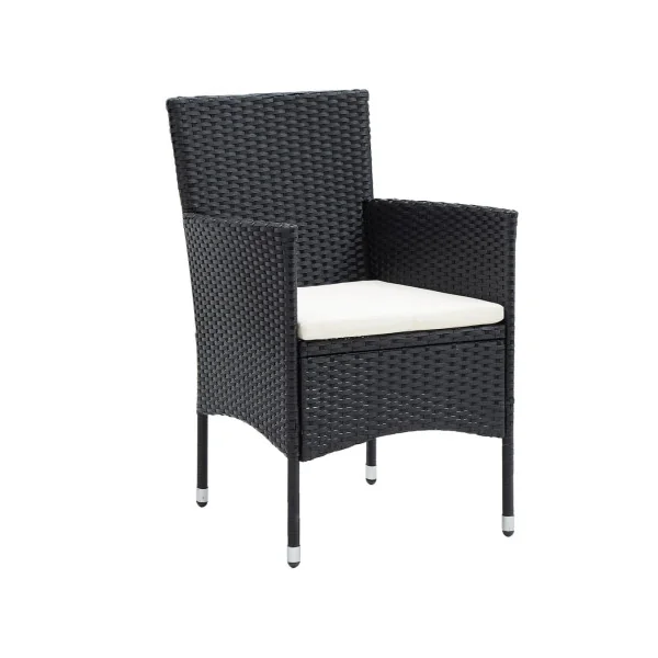 Table ronde pour balcon en polyrotin noir avec 2 chaises table jardin résine tressée