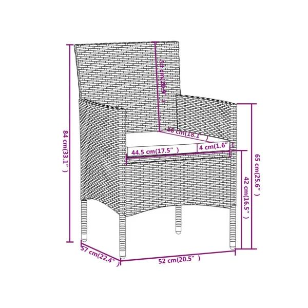 Table ronde pour balcon en polyrotin noir avec 2 chaises table jardin résine tressée