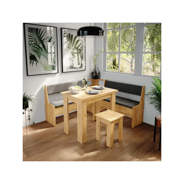 Table à manger avec banquettes et tabouret 150x150 cm chêne table de repas table cuisine