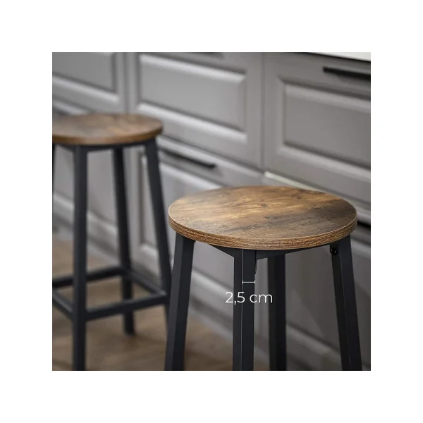 Tabouret de bar hauts 65 cm tabouret industriel marron rustique et noir (Lot de 4)