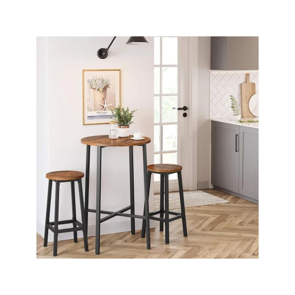 Tabouret de bar hauts 65 cm tabouret industriel marron rustique et noir (Lot de 4)