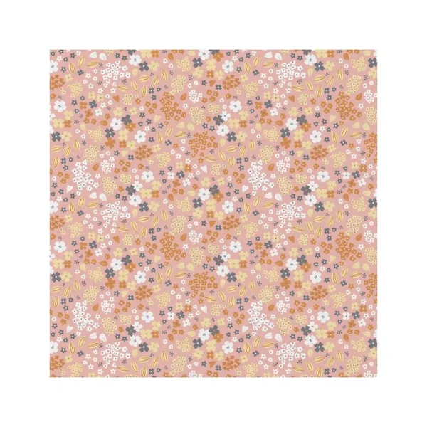 Tissu coton fleuri rose/camel