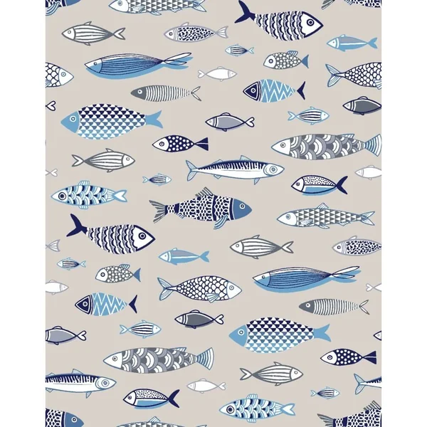 Tissu coton poisson sur fond lin