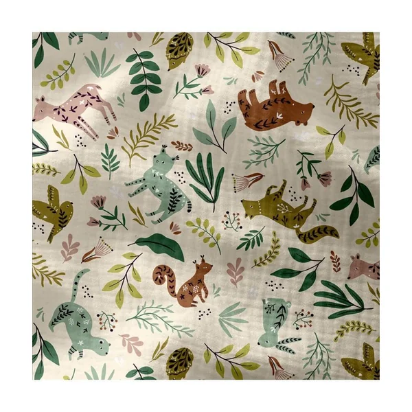 Tissu enfant coton double gaze animaux de la forêt