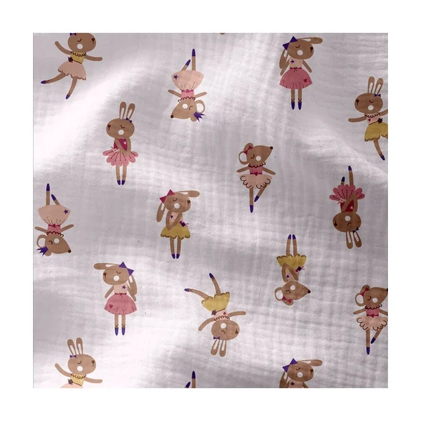 Tissu enfant coton double gaze souris danseuse