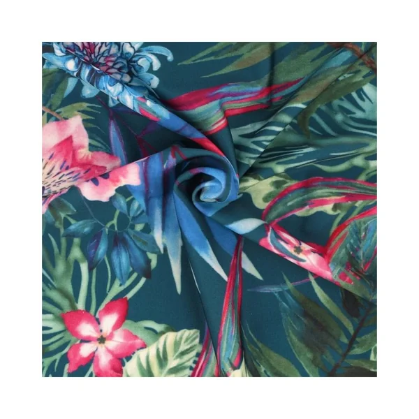 Tissu jersey fleurs roses et bleues