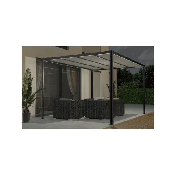 Tonnelle en Aluminium 3x3 m gris anthracite avec LED Toiture polyester Pergola de jardin