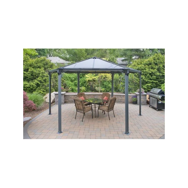 Tonnelle hexagonale en Aluminium 4,50x4,50 m gris anthracite avec Toiture polycarbonate Pergola de jardin